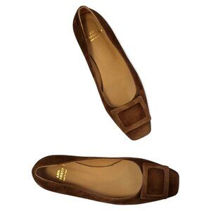 Ann Mashburn Buckle Shoe Suede Square Toe Flats